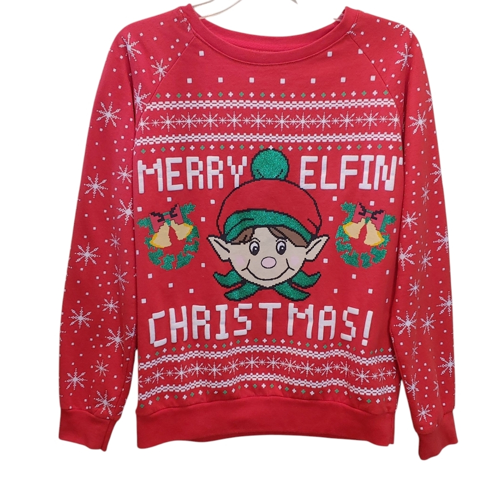 Christmas freeze Elfin ugly men women red casual holiday sweater size Medium
